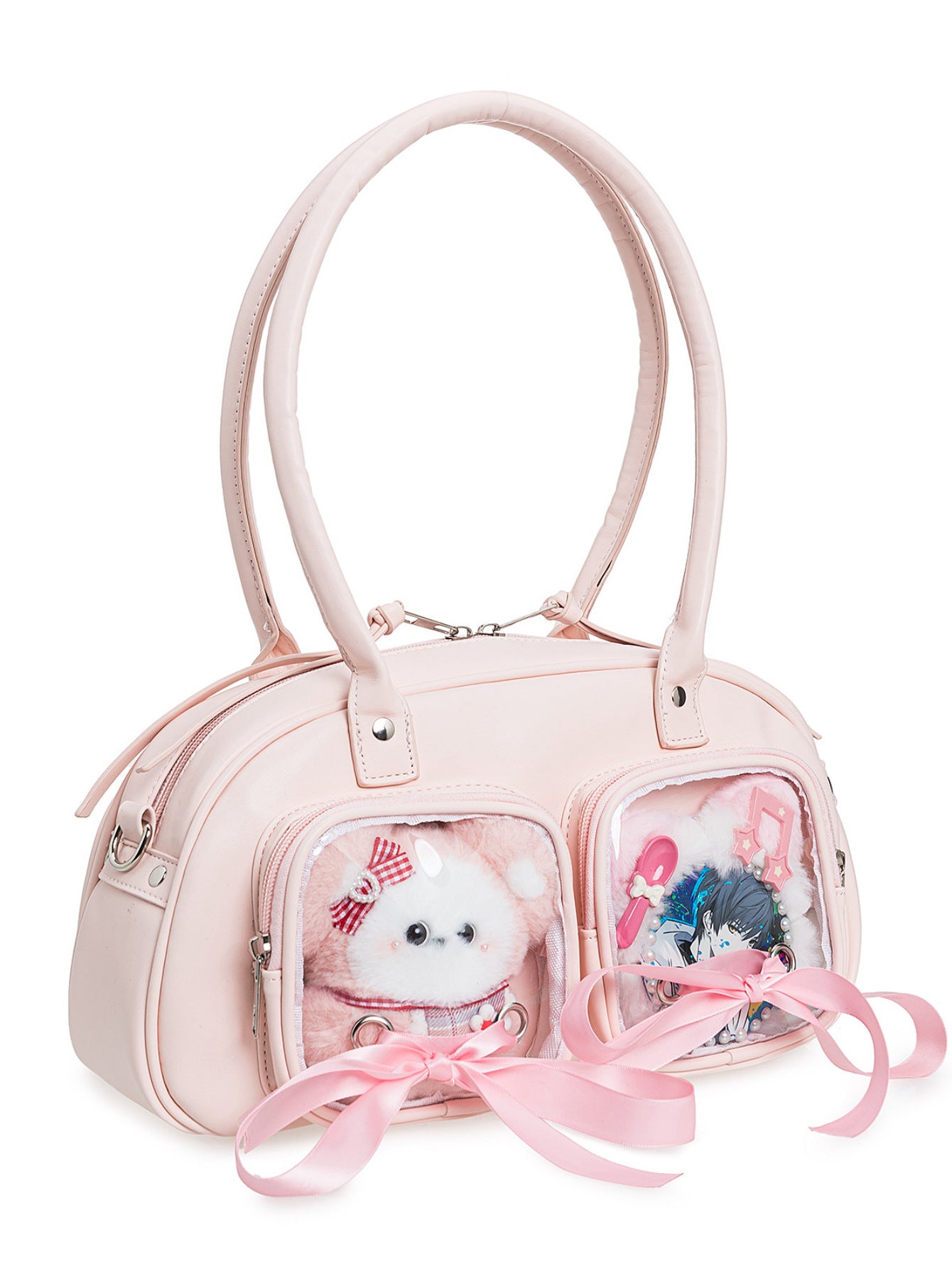 College-style 2D ribbon bow transparent doll pain bag large capacity versatile shoulder bag