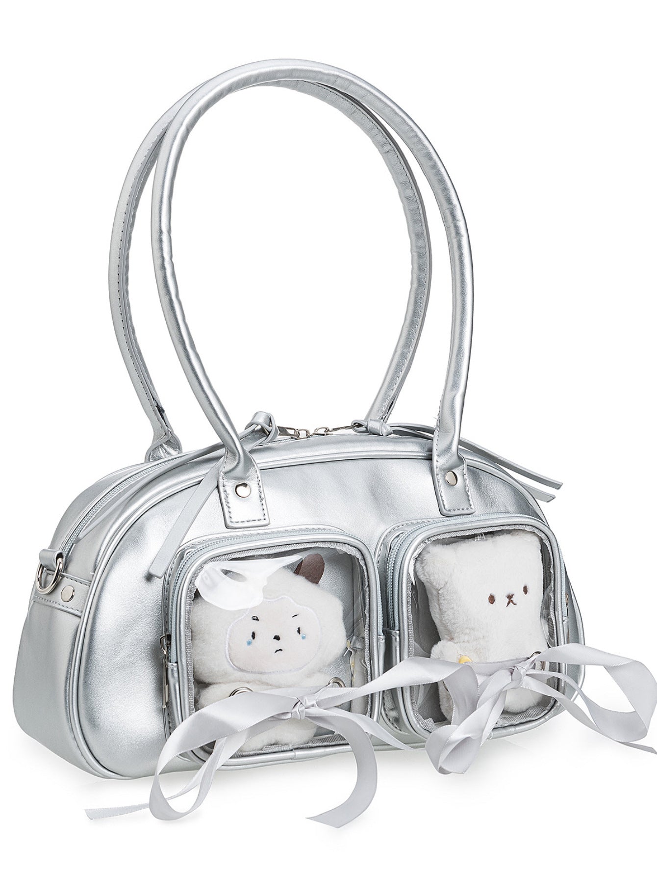 College-style 2D ribbon bow transparent doll pain bag large capacity versatile shoulder bag