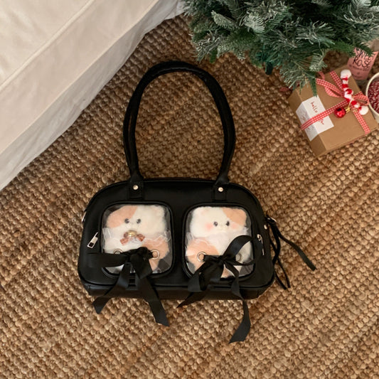 College-style 2D ribbon bow transparent doll pain bag large capacity versatile shoulder bag